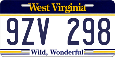 WV license plate 9ZV298