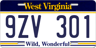 WV license plate 9ZV301