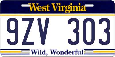 WV license plate 9ZV303