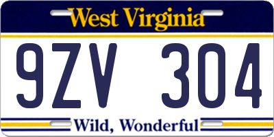 WV license plate 9ZV304