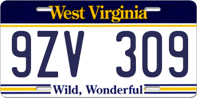 WV license plate 9ZV309