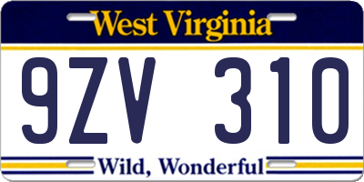 WV license plate 9ZV310