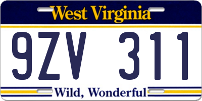 WV license plate 9ZV311