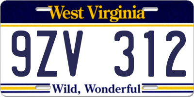 WV license plate 9ZV312