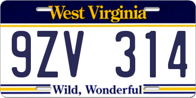 WV license plate 9ZV314