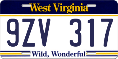 WV license plate 9ZV317