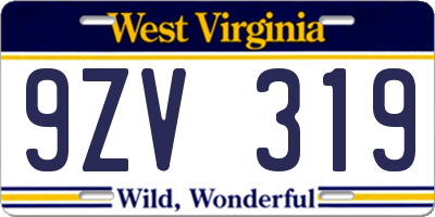 WV license plate 9ZV319