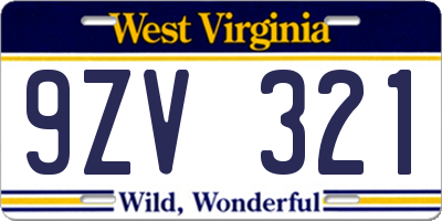WV license plate 9ZV321