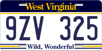 WV license plate 9ZV325