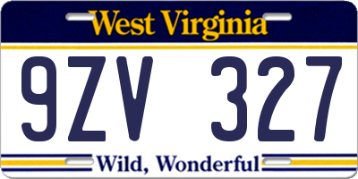 WV license plate 9ZV327