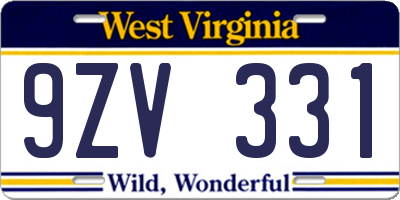 WV license plate 9ZV331
