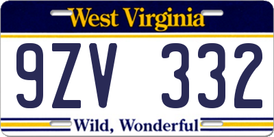 WV license plate 9ZV332
