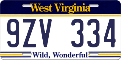 WV license plate 9ZV334