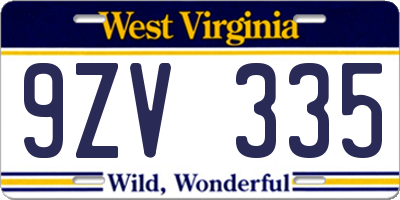 WV license plate 9ZV335