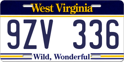 WV license plate 9ZV336