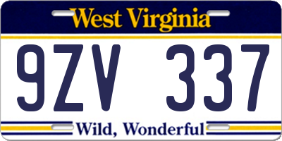 WV license plate 9ZV337