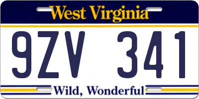 WV license plate 9ZV341