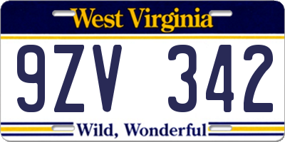 WV license plate 9ZV342