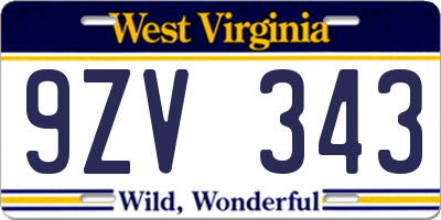 WV license plate 9ZV343