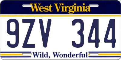 WV license plate 9ZV344
