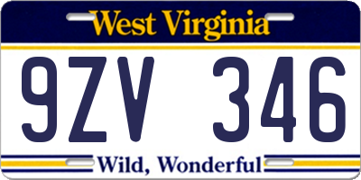 WV license plate 9ZV346