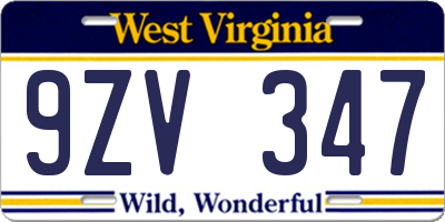 WV license plate 9ZV347