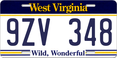 WV license plate 9ZV348