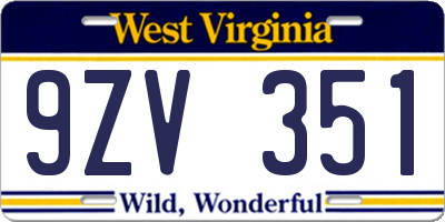 WV license plate 9ZV351