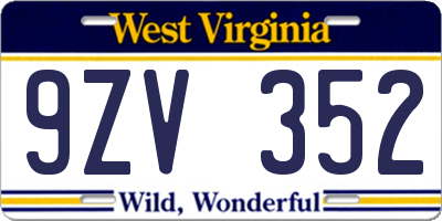 WV license plate 9ZV352