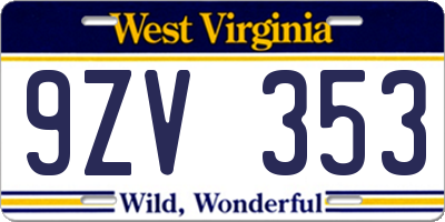 WV license plate 9ZV353