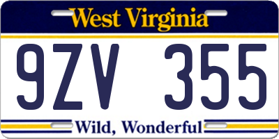 WV license plate 9ZV355