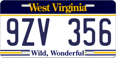 WV license plate 9ZV356