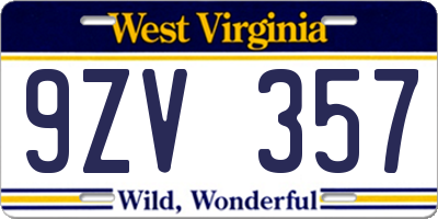 WV license plate 9ZV357