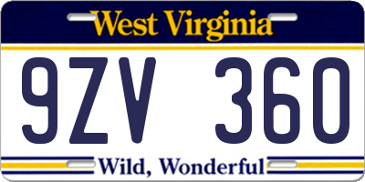 WV license plate 9ZV360