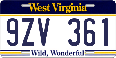 WV license plate 9ZV361
