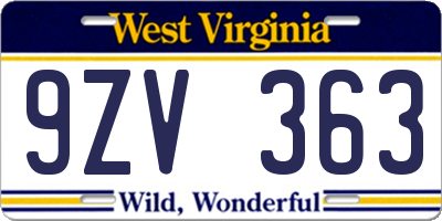 WV license plate 9ZV363