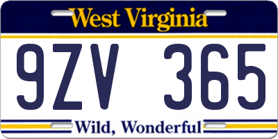 WV license plate 9ZV365