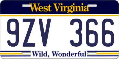 WV license plate 9ZV366