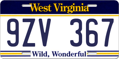 WV license plate 9ZV367