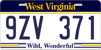 WV license plate 9ZV371