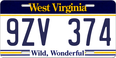 WV license plate 9ZV374