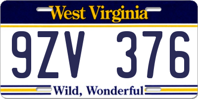 WV license plate 9ZV376