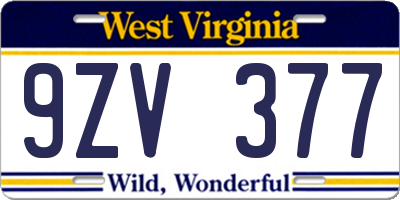 WV license plate 9ZV377