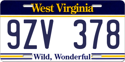 WV license plate 9ZV378