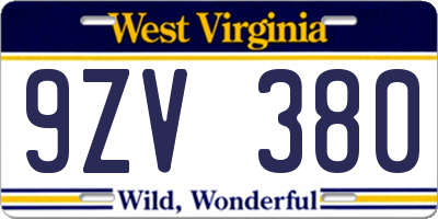 WV license plate 9ZV380