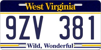 WV license plate 9ZV381