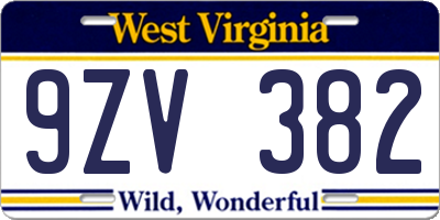 WV license plate 9ZV382