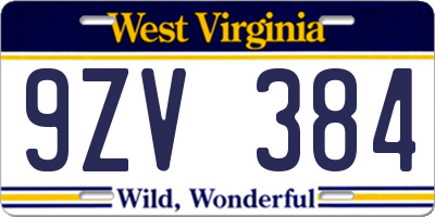 WV license plate 9ZV384