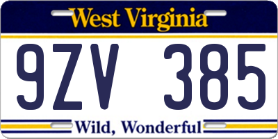 WV license plate 9ZV385