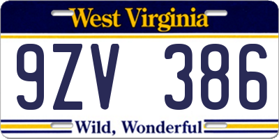 WV license plate 9ZV386